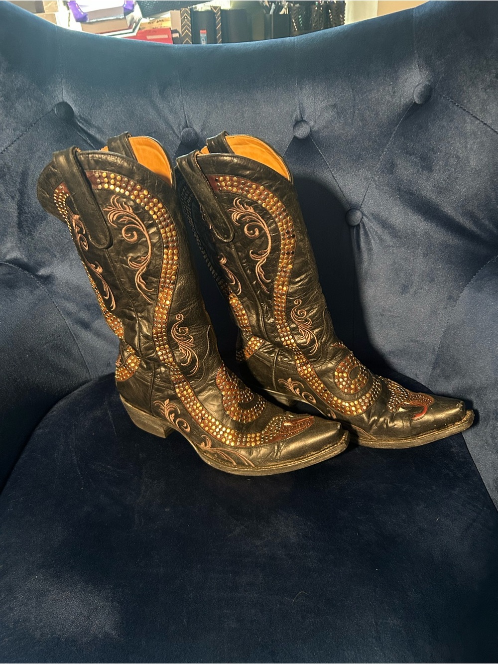 Old Gringo Black and Brown Studded Embroidered Western Boots